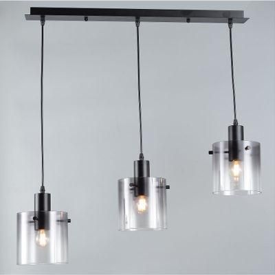 Three Lite Matt Black Smoke Glass Pendant Lamp