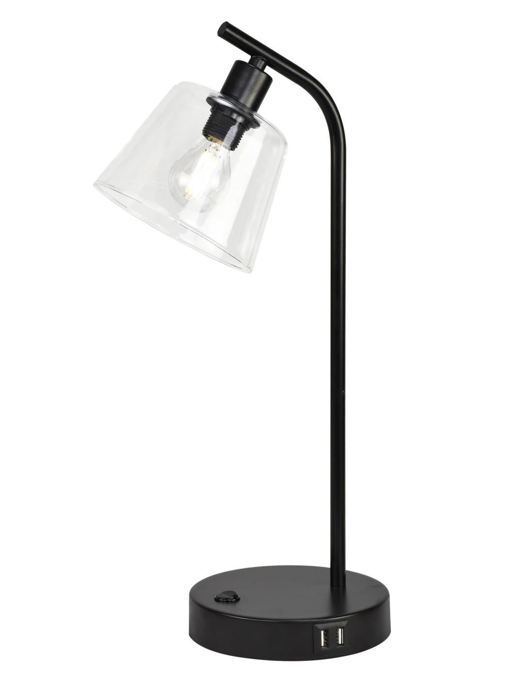 Nordic 2022 Table Lamp with 2 USB Ports, Dimmable Bedside Reading Lamp, Vintage Brass Metal Desk Lamp, Golden Nightstand Lamp with E14 Edison LED Bulb Glass