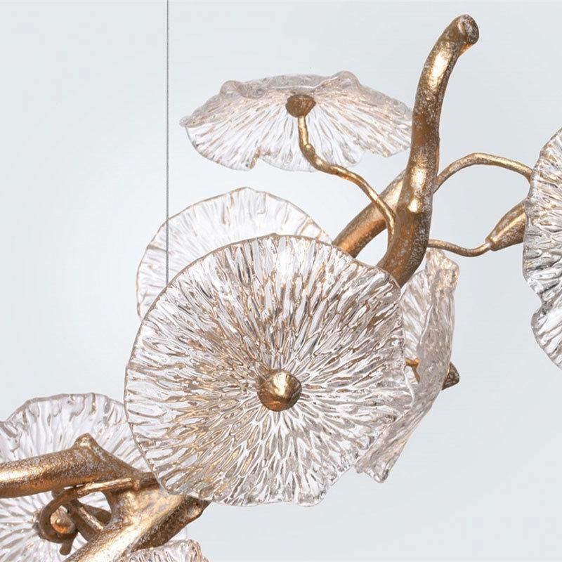 2022 Modern Hotel Villa Bedroom Living Room Decoration Luxury Copper Design LED Lotus Leaf Chandeliers