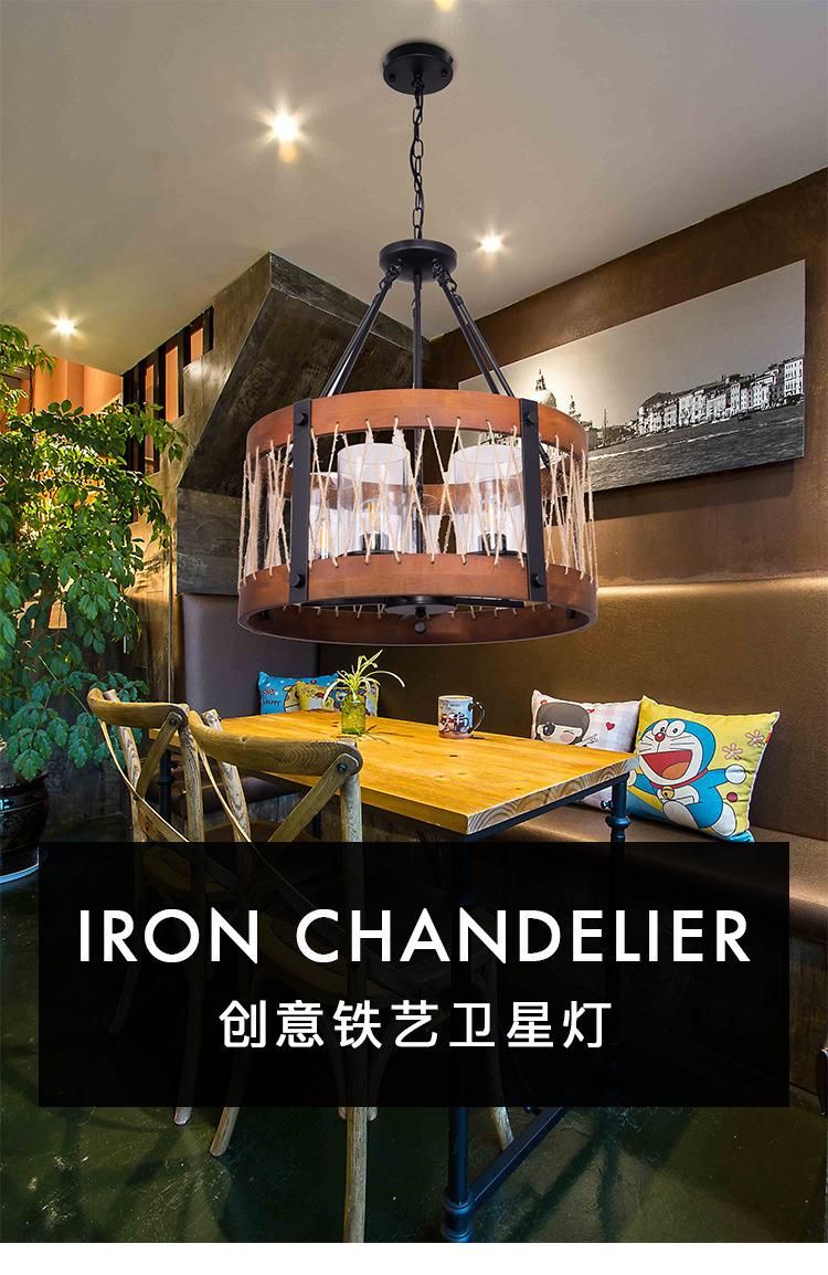 America Country Round Iron Wooden E27 Light Bulb Chandelier Pendant Lights (WH-VP-159)