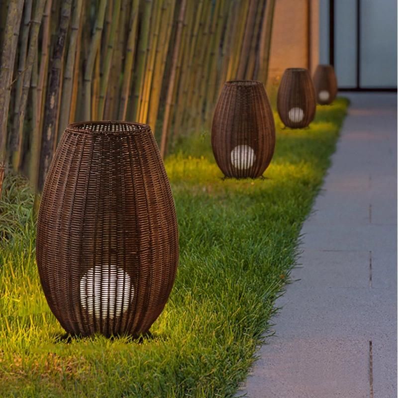 Luxury Black Ball Arch Halogen Desk Lamp Garden Natural Rattan Shades Outdoor LED Bamboo Floor Standing Light