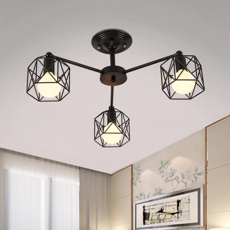 American Iron Chandelier Cage Kitchen Bedroom Living Room Home Decor Black Chandelier Lighting (WH-VP-64)