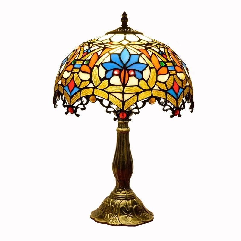 Tiffany Style Table Lamp Stained Glass Handcrafted Shade Desk Light