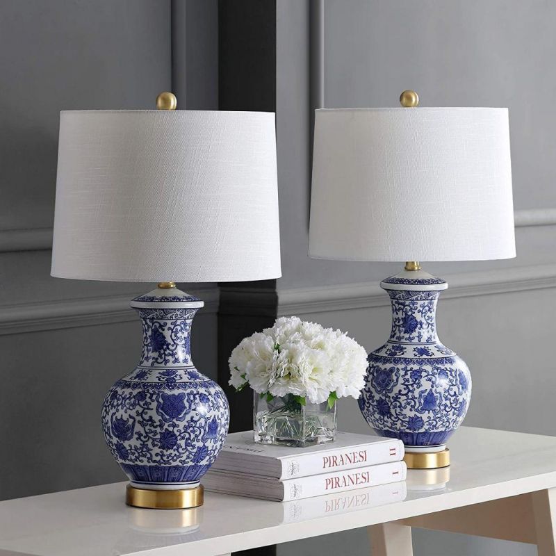 Ceramic/Metal LED Lamp Traditional, Transitional, Cottage for Bedroom, Living Room, Office, College Dorm, Coffee Table, Bookcase, Blue/White