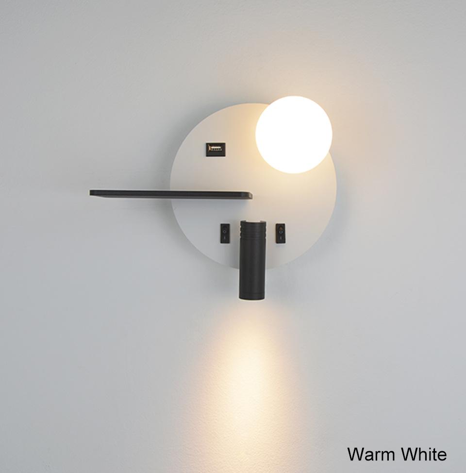 LED Wall Light with Switch USB LED Reading Wall Mounted Bedside Reading Lights (WH-OR-120)