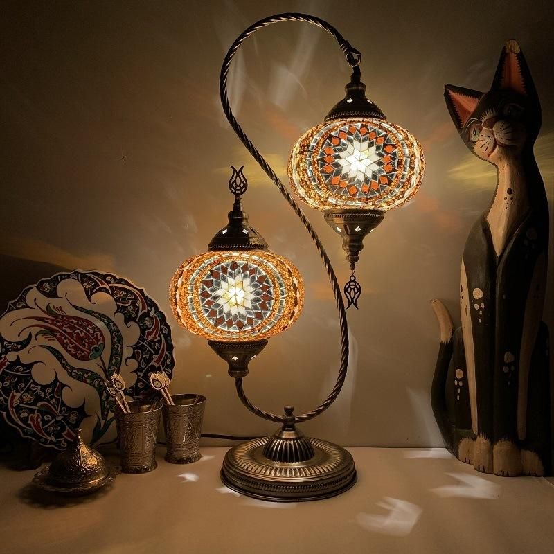 Retro Decor Turkish Lamp Colorful Cup Battery Powered Stained Glass Mediterranean Lamp (WH-VTB-22)