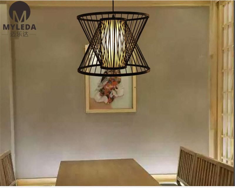 Modern Chinese Style Metal Iron Bamboo Cage Pendant Light