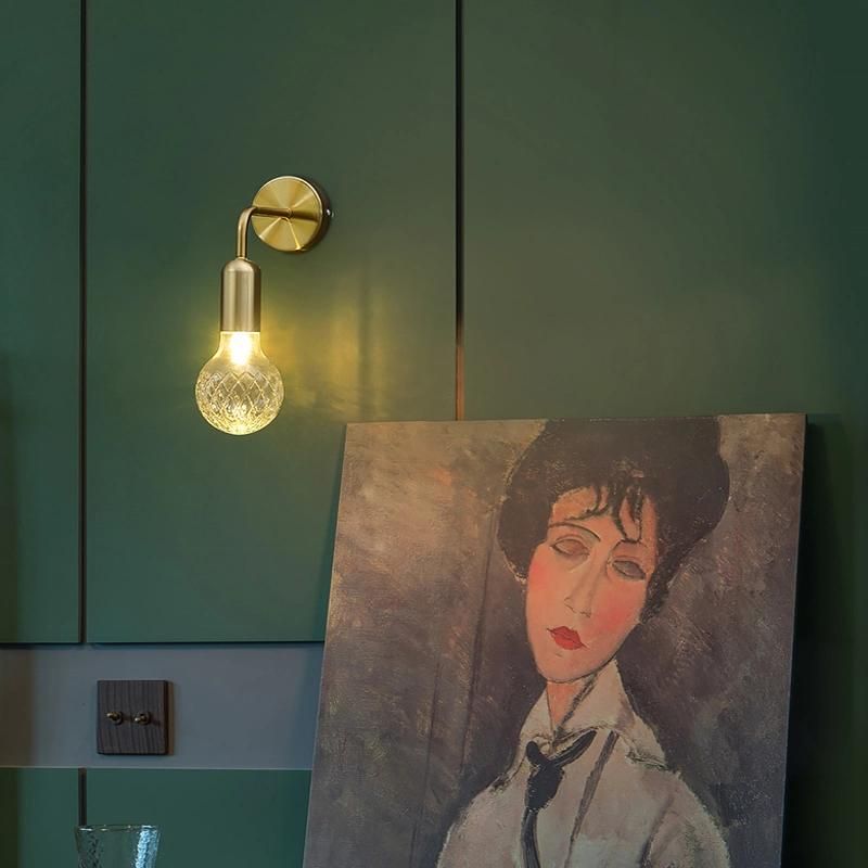 Bedroom Bedside Wall Lamp Nordic Style Glass Retro American Bronze Lighting