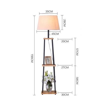 Jlf-23207 Wooden Shelf Floor Standing Lamp with Linen Shade