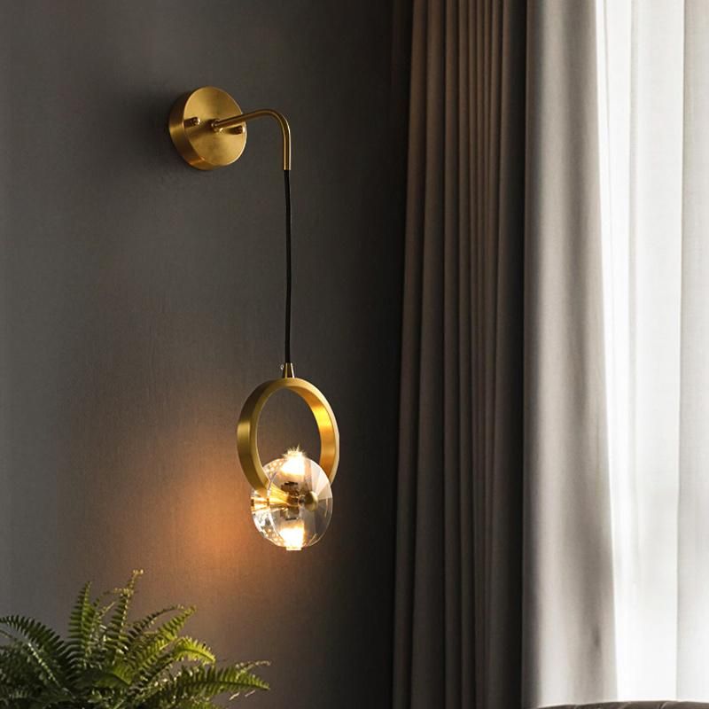 Light Luxury Bedroom Bedside Light Nordic Living Room Creative Copper Crystal Wall Lamp