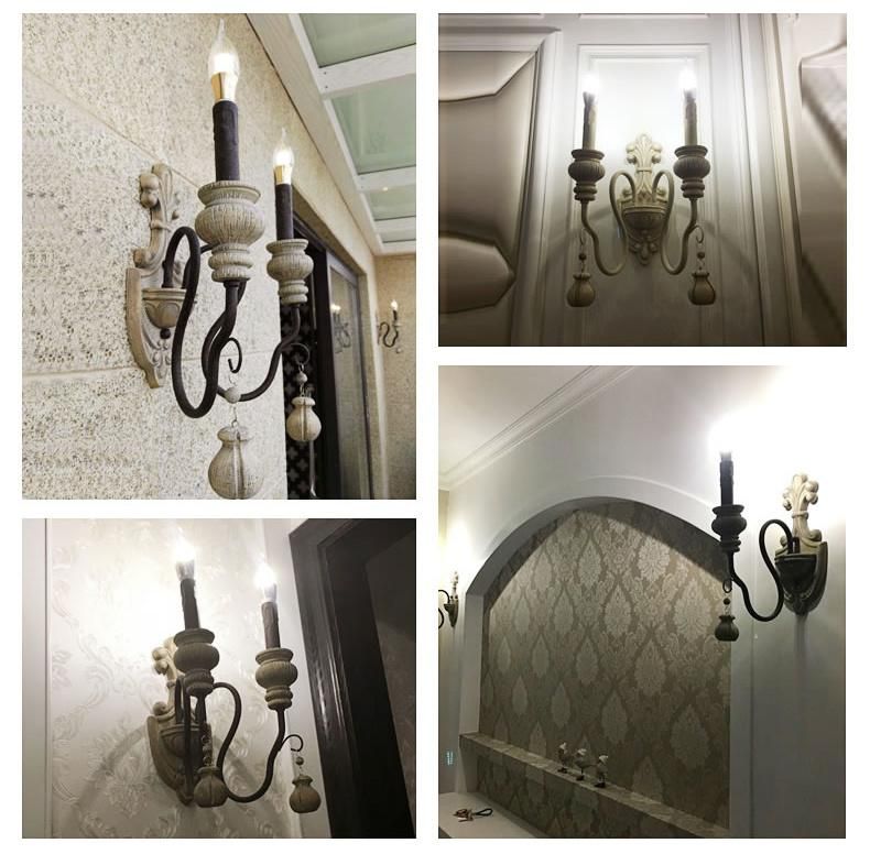 Vintage Wall Lamp Wood Iron Wall Light Bedroom Bedside Living Room Loft Wall Light (WH-OR-58)