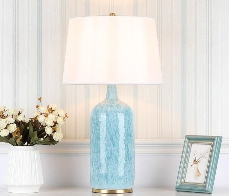 American Copper Ceramic Lamp Creative Bedroom Bedside Lamp Living Room Light Luxury Modern Simple Blue