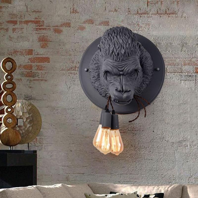 Loft Industrial Resin Wall Lamp Fixtures Art Decor Wall Mounted Gorilla Head Light (WH-VR-16)