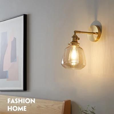 Retro Bedroom Bedside Wall Lamp Modern Corridor Wall Lamp Brass Bubble Glass Wall Light