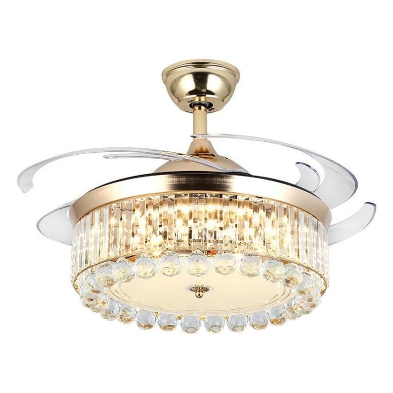 Gold Crystal Four Plastic Blade European Style Ceiling Fan with Light