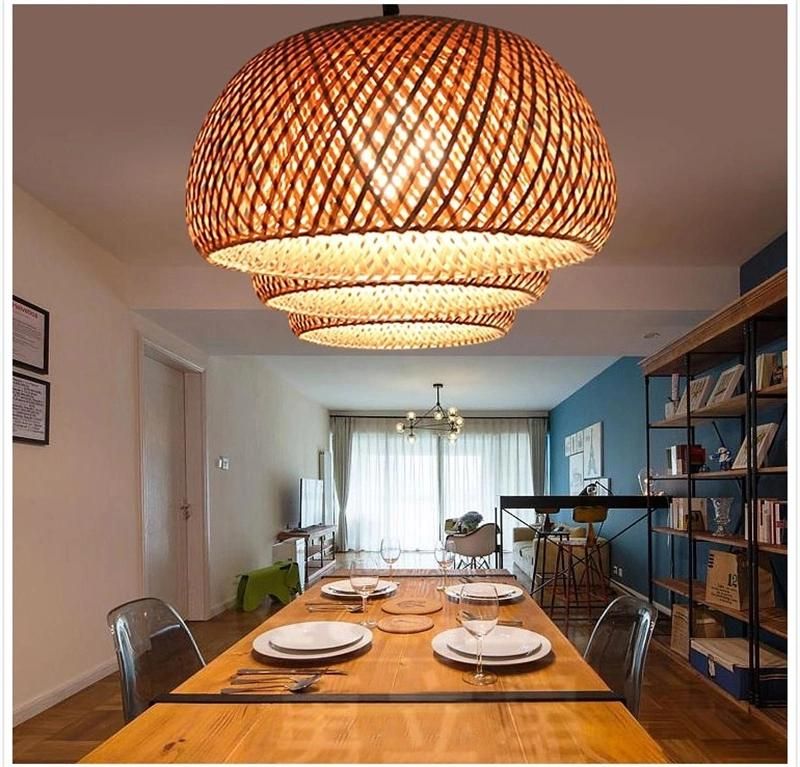 Bamboo Lantern Pendant Lamp Natural Rattan Wicker Chandeliers Hand-Woven Bamboo Lampshades E27 Lighting Fixtures Hanging Light