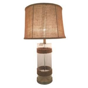 Modern Tawny Glass Desk Lamp with Linen Fabric Shade and Metal Base