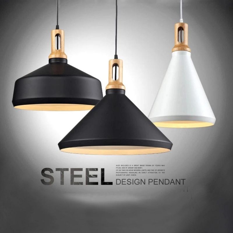 Most Popular Products White or Black Pendant Iron Lighting Vintage Bulb Pendant for Home Decor Wood Top Antique Pendant Lamps