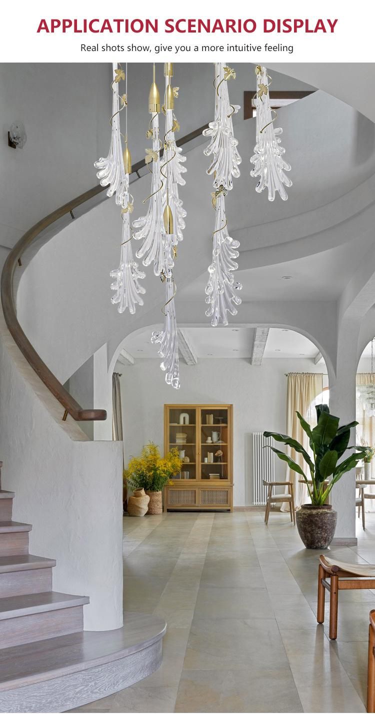 High Quality Stairway Villa Department Store Custom Project White Glass Luxury Chandelier