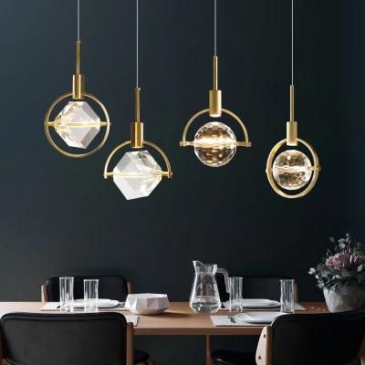 Nordic Restaurant Lamp Single Head Round Bedroom Bedside Lamp Creative Bar Island Pendant LED Modern Luxury Crystal Chandelier