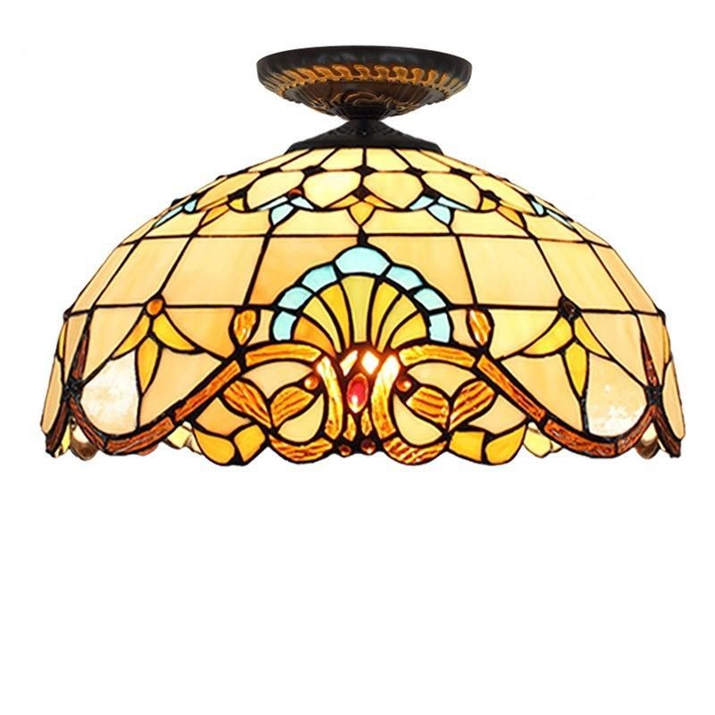 40cm European Style Baroque Tiffany Stained Glass Restaurant Flush Ceiling Light (WH-TA-16)