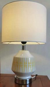 Modern Pattern Ceramic Table Lamp with Fabric Hardback Drum Lamp Shade