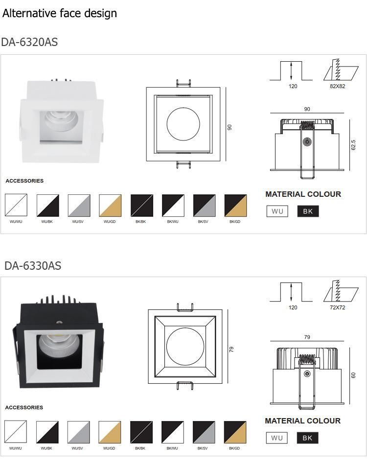 Imade Lighting China LED Downlights Factory LED Downlights Housing LED Spot Light Square and Round Recessed LED Downlight