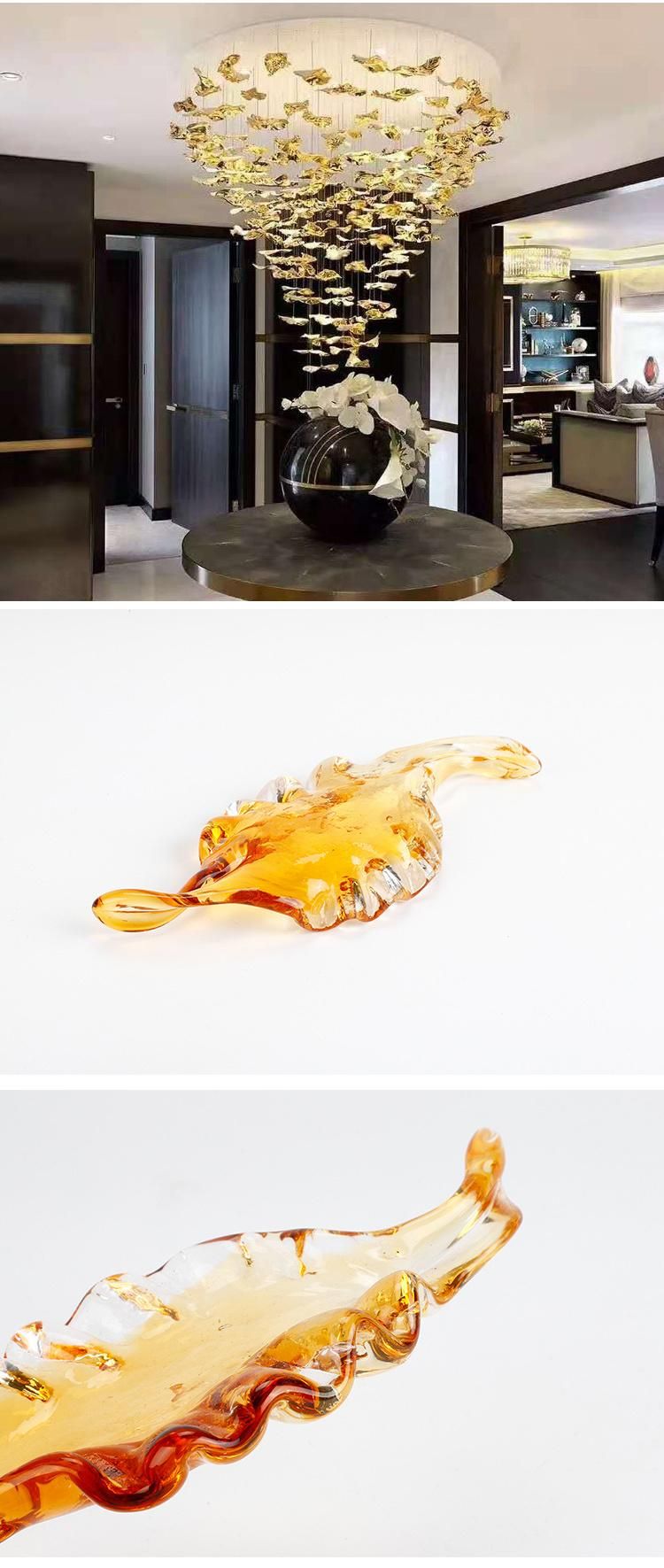 New Product Banquet Hall Villa Commercial Custom Project Luxury Glass Leaf LED Chandelier Lamp