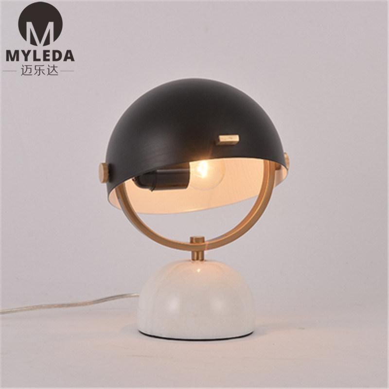 Living Room Metal Post Modern Marble Table Lamp Light with Antique Brass Color and Adjustable Lamp Shade