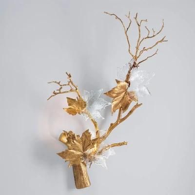 Fashion Personality Single Gold Branch &amp; Leaf and Clear Glass Leaf Wall Lamp