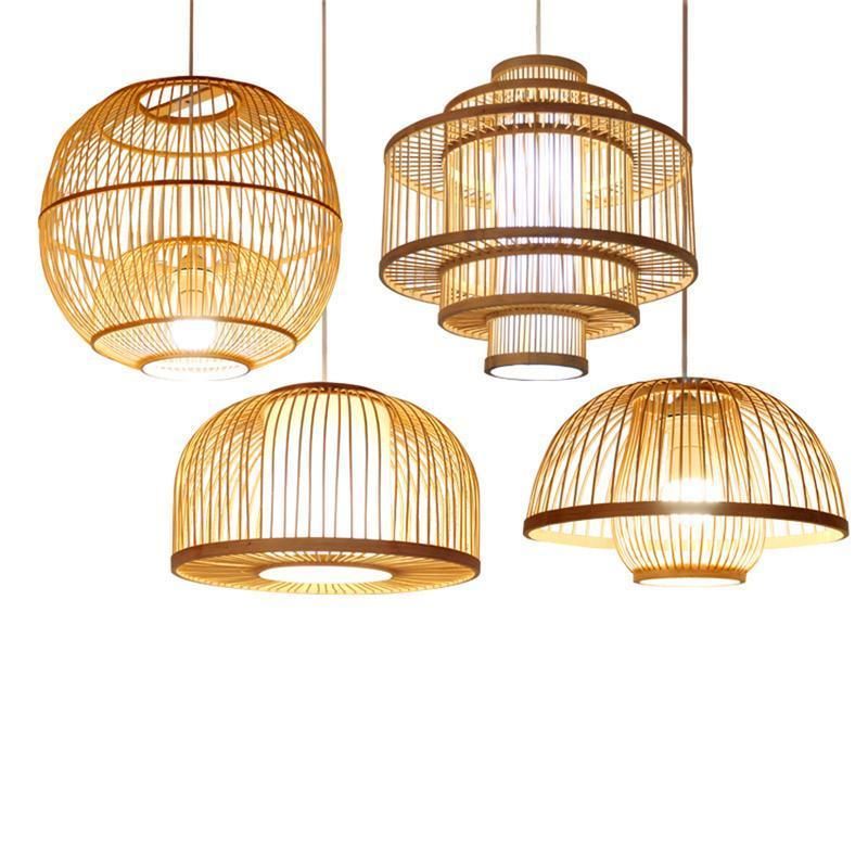 Bamboo Pendant Lamp MID-Century Lampshade Handcraft Pendant Lamp Flush Mount Ceiling Light