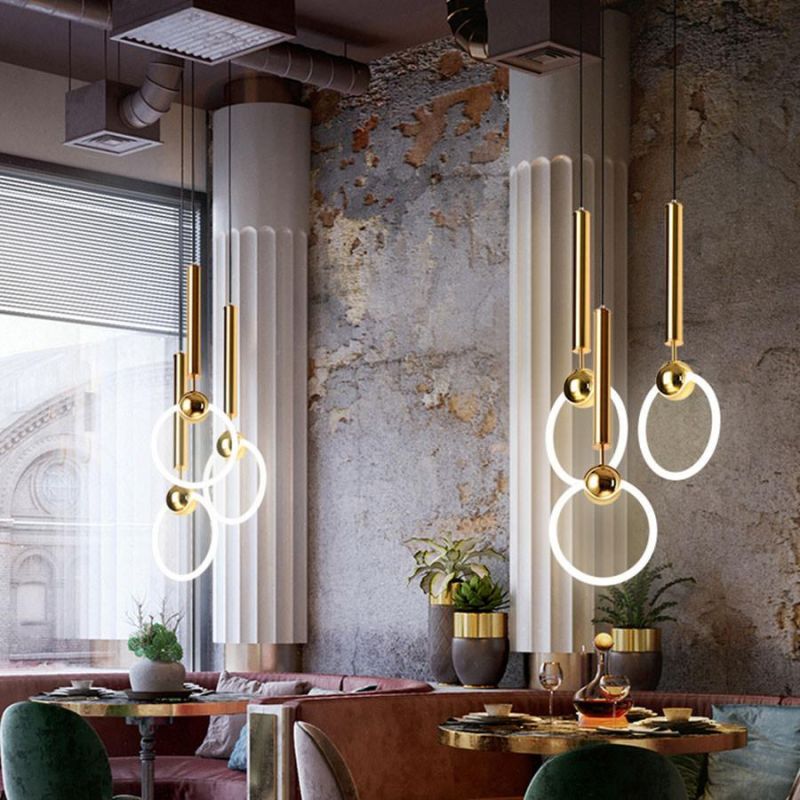 Modern Simple Circle Pendant Light Personality Iron Gold Pendant Light Dining Room Study Hanging Ring Light (WH-AP-189)