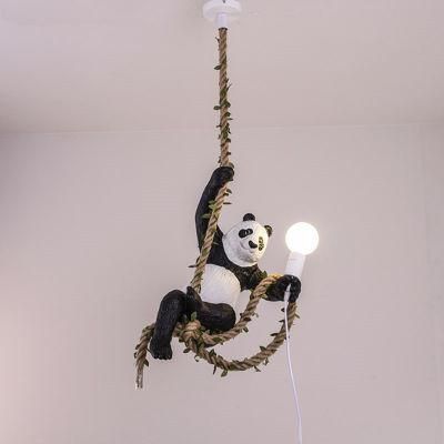 Vintage Resin Panda Chandelier Lighting Nordic Hemp Rope Light Panda Chandelier Zoo Decorative Lamp (WH-VP-149)