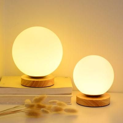 Modern Table Lamps Glass Globe Table Light Wood Base Bedroom Desk Lamps Study Night Lighting