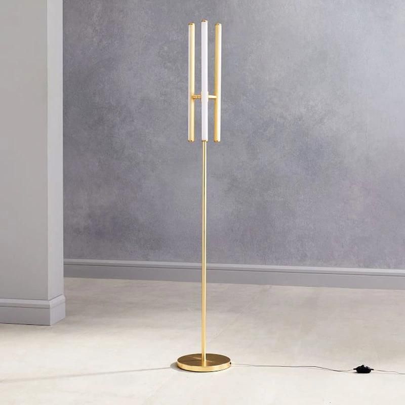 Gold Minimalist LED Floor Lamp Living Room Vertical Wrought Iron Lights Multi-Head Strip Design LED Lighting (WH-MFL-40)