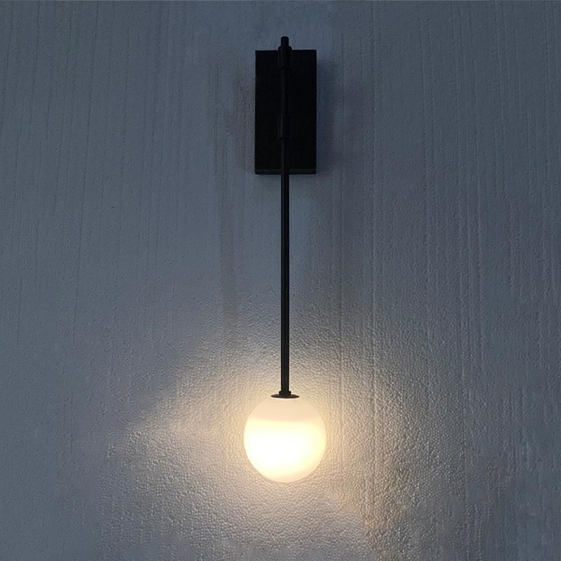 Metal God and Pickled Milk White Glass Sphere Shade Wall Lamp.