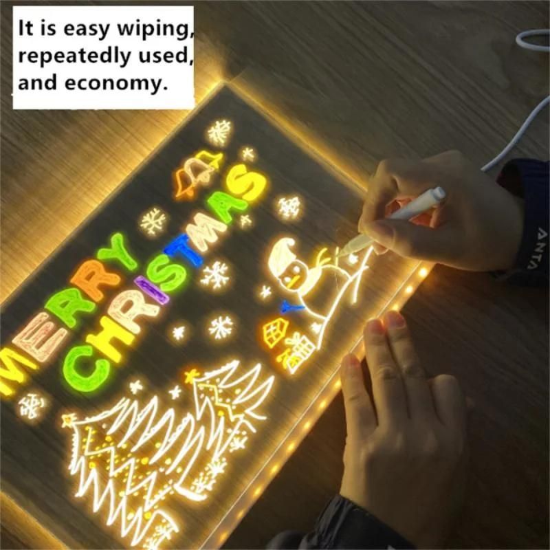 LED Lamp Memo Board Luminous Note Board Student Creative Erasable Memo Portable Mini Writing Board