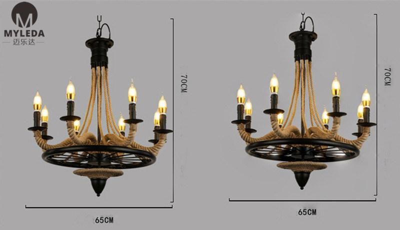 Vintage American Country Style Hemp Rope Iron Pendant Light