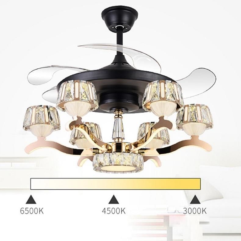 Luxury Modern Living Room Decoration 6 Lights Ceiling Fan 110V/220V Hidden Blades LED Ceiling Fan