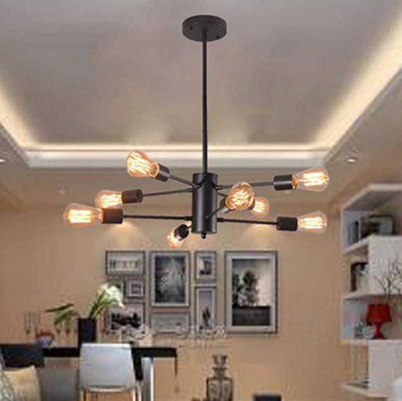 Industrial Style Retro Chandelier Black Iron Branch Straight Bar Vintage Lamp (WH-VP-109)