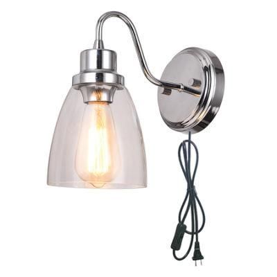 Vintage Industrial Brushed Nickel Wall Sconce Light, 1 Light Glass Wall Lamp for Loft, Kitchen &amp; Corridor
