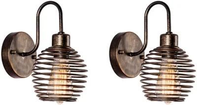 Industrial Twisted Spiral Swirl Metal Bronze Iron Cage Wall Light