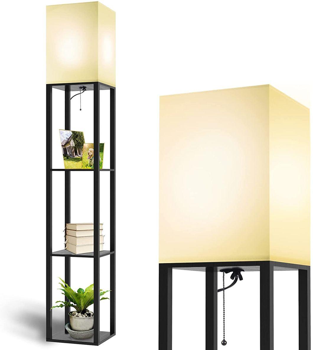 Luxury Nordic Modern Wooden Shelf Night Standing Floor Lamp Black for Living Room