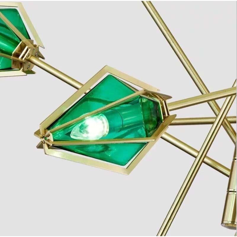 Designer Green Dimond Glass Metal E14 Modern Pendant Lamp Hotel Living Room Reataurant Chandelier Modern Pendant Lamp