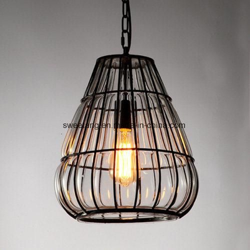 Indoor Industrial Pendant Lighting with Glass Black Frame Decorative Light