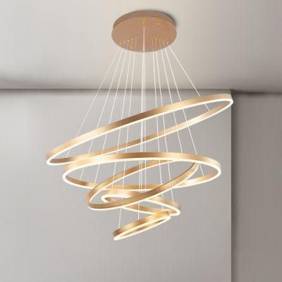 Modern Simple Gold Acrylic Round Circle Ring LED Lamp Round Bedroom Study Restaurant Stylish Multi-Circular Chandelier Light