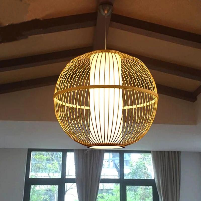 Creative Round Bamboo Lantern Pendant Light Handmade Wood Suspension Lamp (WH-WP-25)