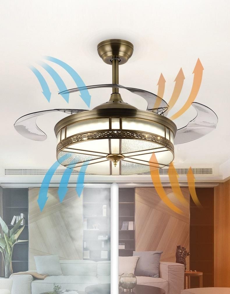 Ceiling Fan Hanging Lamp Indoor Decoration Fancy Lights Retractable Blade for Home Metal Gold LED Ceiling Fan with Light