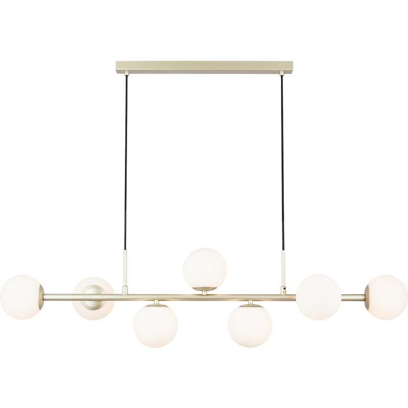 Globe Linear Chandelier 7-Light Hanging Pendant Light Fixtures MID Century Modern Ceiling Lamp for Living Room Dining Room Kitchen (Opal Glass & Painted Brass)