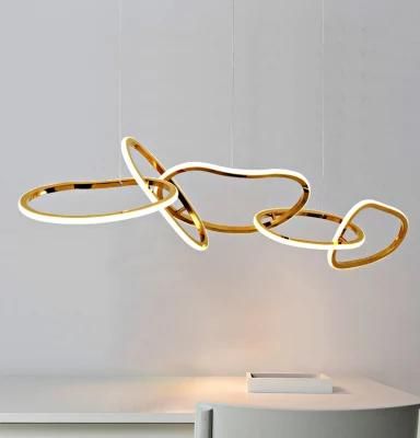 Customize Size Decorative Aluminum 5 Ring LED Chandelier SMD LED Ring Droplight LED Pendant Light for Ballroom Foyer Office